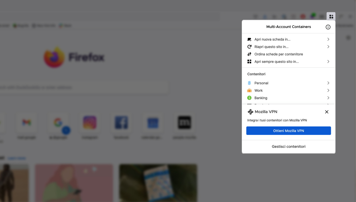 Firefox Multi-Account Containers website preview