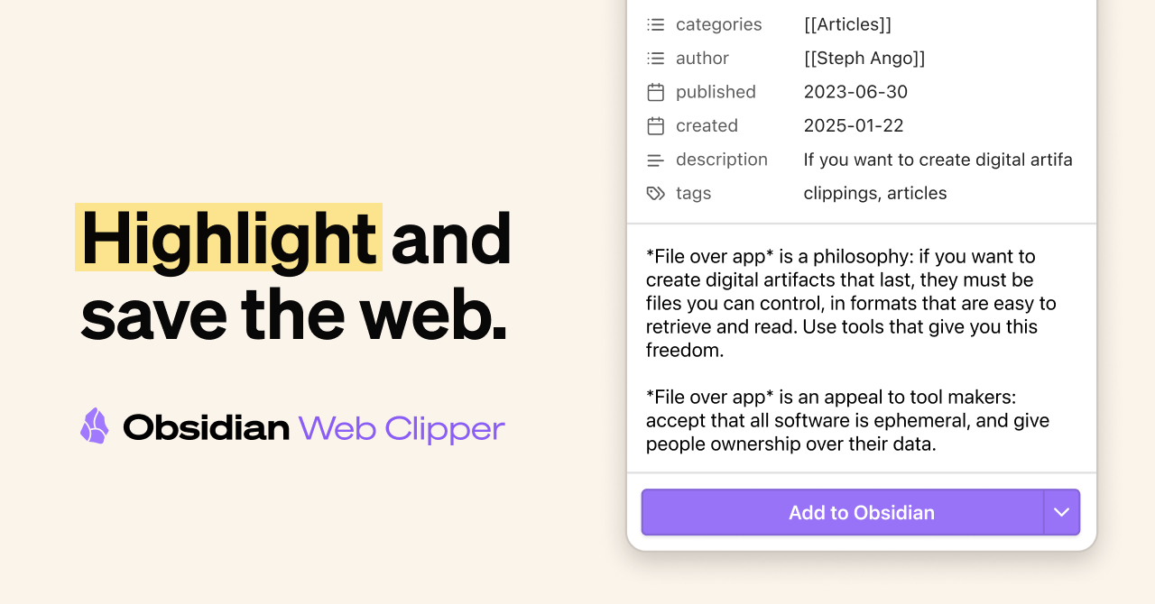 Obsidian Web Clipper website preview