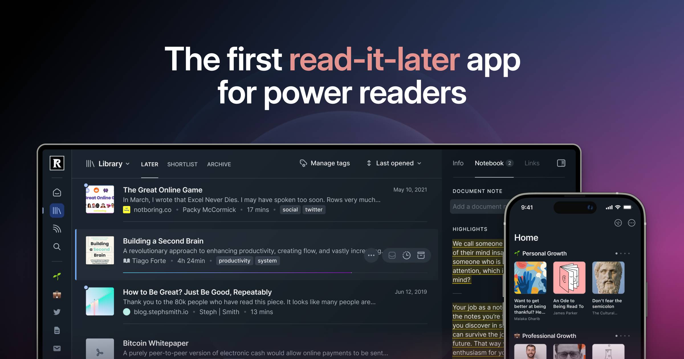 Readwise Reader website preview